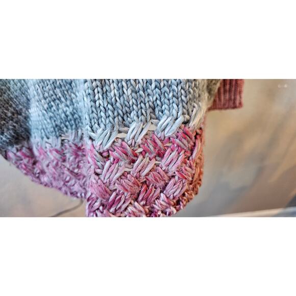 Noelle Simply Oversized Cable Knit V-Neck Sweater Women Sz L/XL Colorblock Multi - Picture 4 of 6